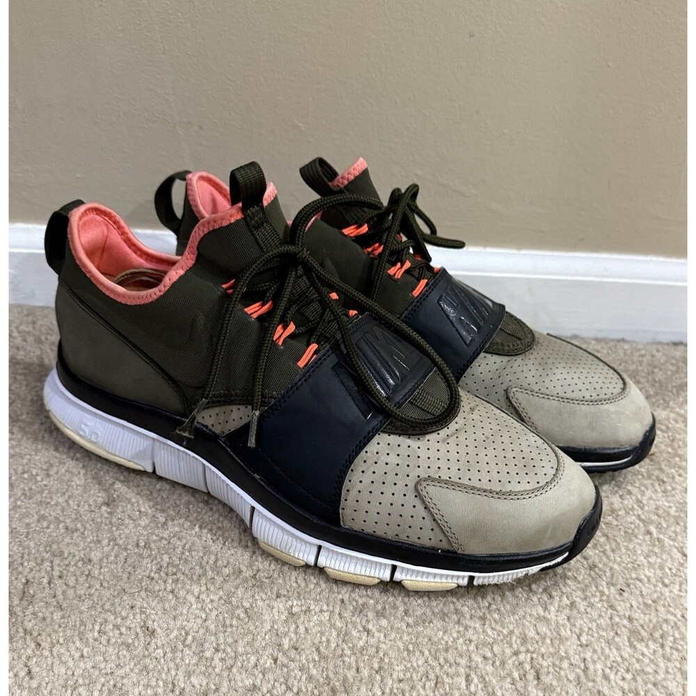 Nike Free Ace Leather Suede Green Bamboo Orange Men 10 Running Sneaker 749627